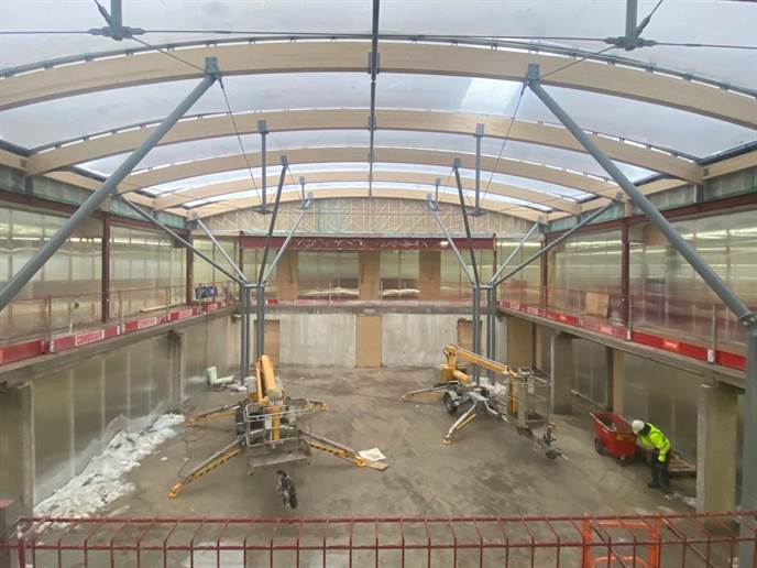 Inside view of one of the ETFE roofs in the Maskrosen project