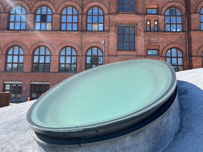 One of the skylights that illuminate the underground parts of the museum