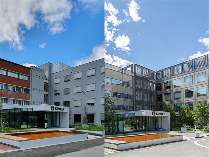 Before and after picture of the main entreance