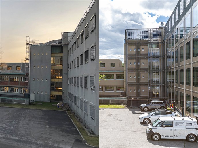 Before and after picture of the facade